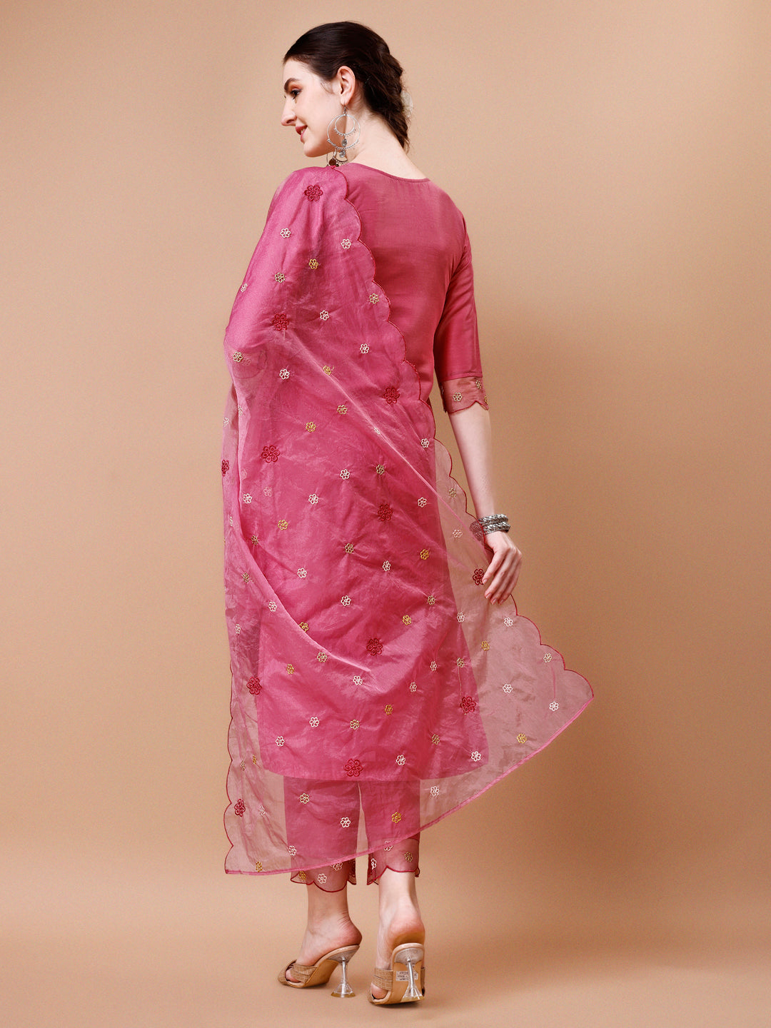 Hand Embroidered Kurta With Pant & Embroidered Organza Dupatta Premium, Multicolor - Hiral Fashion | Grocsy