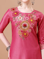 Hand Embroidered Kurta With Pant & Embroidered Organza Dupatta Premium, Multicolor - Hiral Fashion | Grocsy