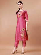 Hand Embroidered Kurta With Pant & Embroidered Organza Dupatta Premium, Multicolor - Hiral Fashion | Grocsy