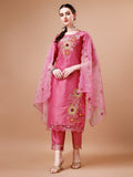 Hand Embroidered Kurta With Pant & Embroidered Organza Dupatta Premium, Multicolor - Hiral Fashion | Grocsy