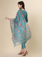 Hand Embroidered Kurta With Pant & Printed Dupatta Set, Multicolor - Hiral Fashion | Grocsy