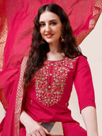 Hand Embroidered Kurta With Pant & Dupatta, Multicolor - Hiral Fashion | Grocsy
