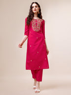 Hand Embroidered Kurta With Pant & Dupatta, Multicolor - Hiral Fashion | Grocsy