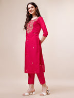 Hand Embroidered Kurta With Pant & Dupatta, Multicolor - Hiral Fashion | Grocsy