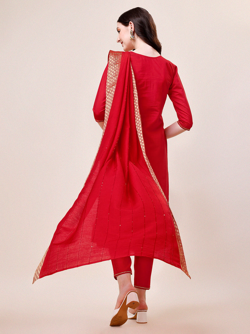 Hand Embroidered Kurta With Pant & Dupatta, Multicolor - Hiral Fashion | Grocsy