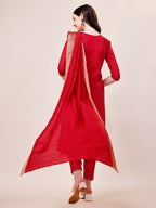 Hand Embroidered Kurta With Pant & Dupatta, Multicolor - Hiral Fashion | Grocsy