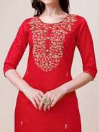 Hand Embroidered Kurta With Pant & Dupatta, Multicolor - Hiral Fashion | Grocsy
