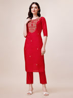 Hand Embroidered Kurta With Pant & Dupatta, Multicolor - Hiral Fashion | Grocsy