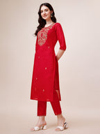 Hand Embroidered Kurta With Pant & Dupatta, Multicolor - Hiral Fashion | Grocsy