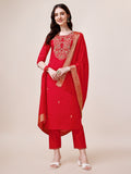 Hand Embroidered Kurta With Pant & Dupatta, Multicolor - Hiral Fashion | Grocsy