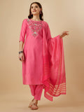 Embroidered Kurta With Pant And Dupatta Set, Multicolor - Hiral Fashion | Grocsy