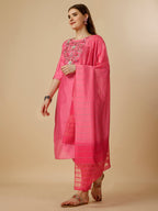 Embroidered Kurta With Pant And Dupatta Set, Multicolor - Hiral Fashion | Grocsy