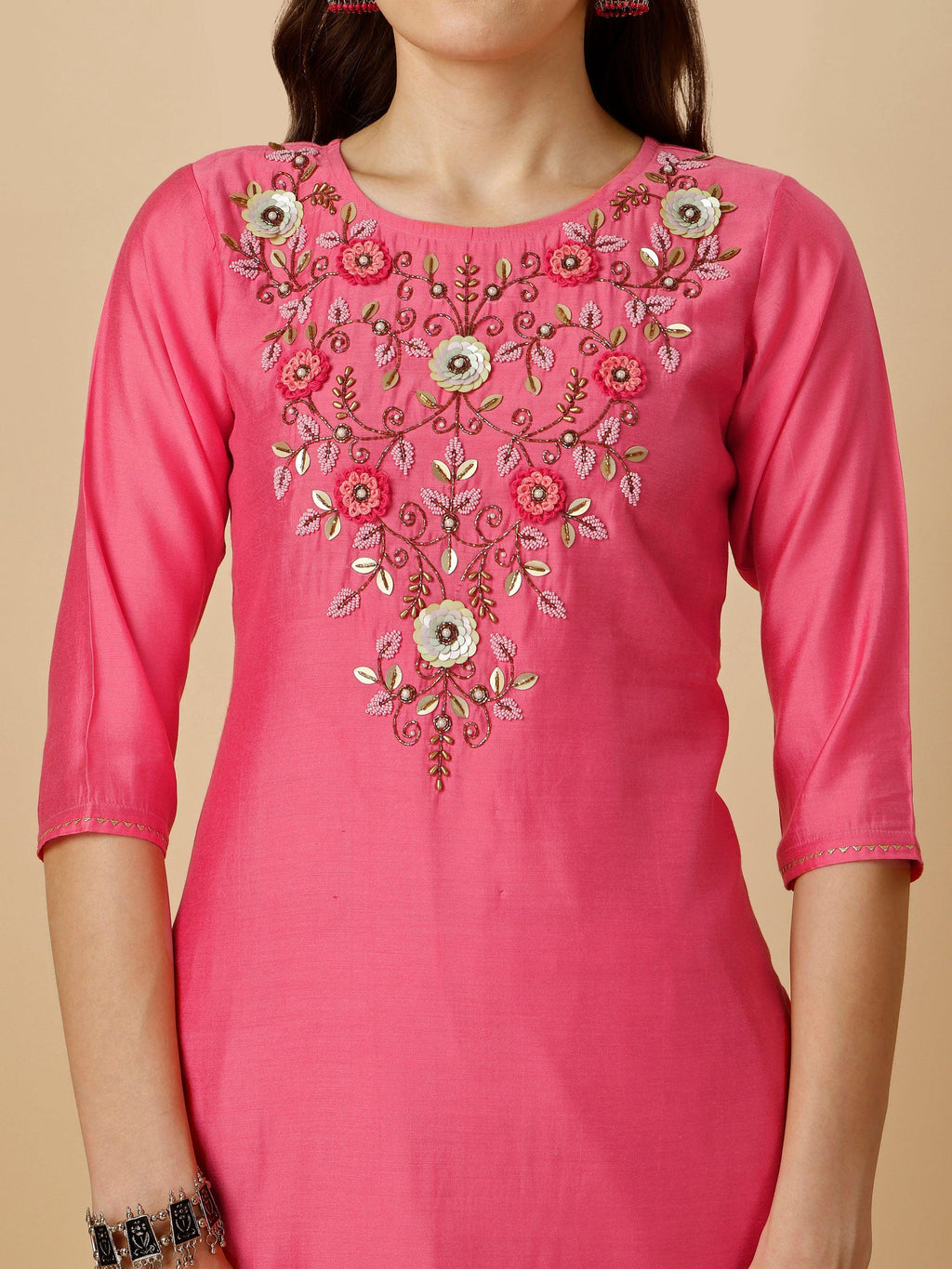 Embroidered Kurta With Pant And Dupatta Set, Multicolor - Hiral Fashion | Grocsy