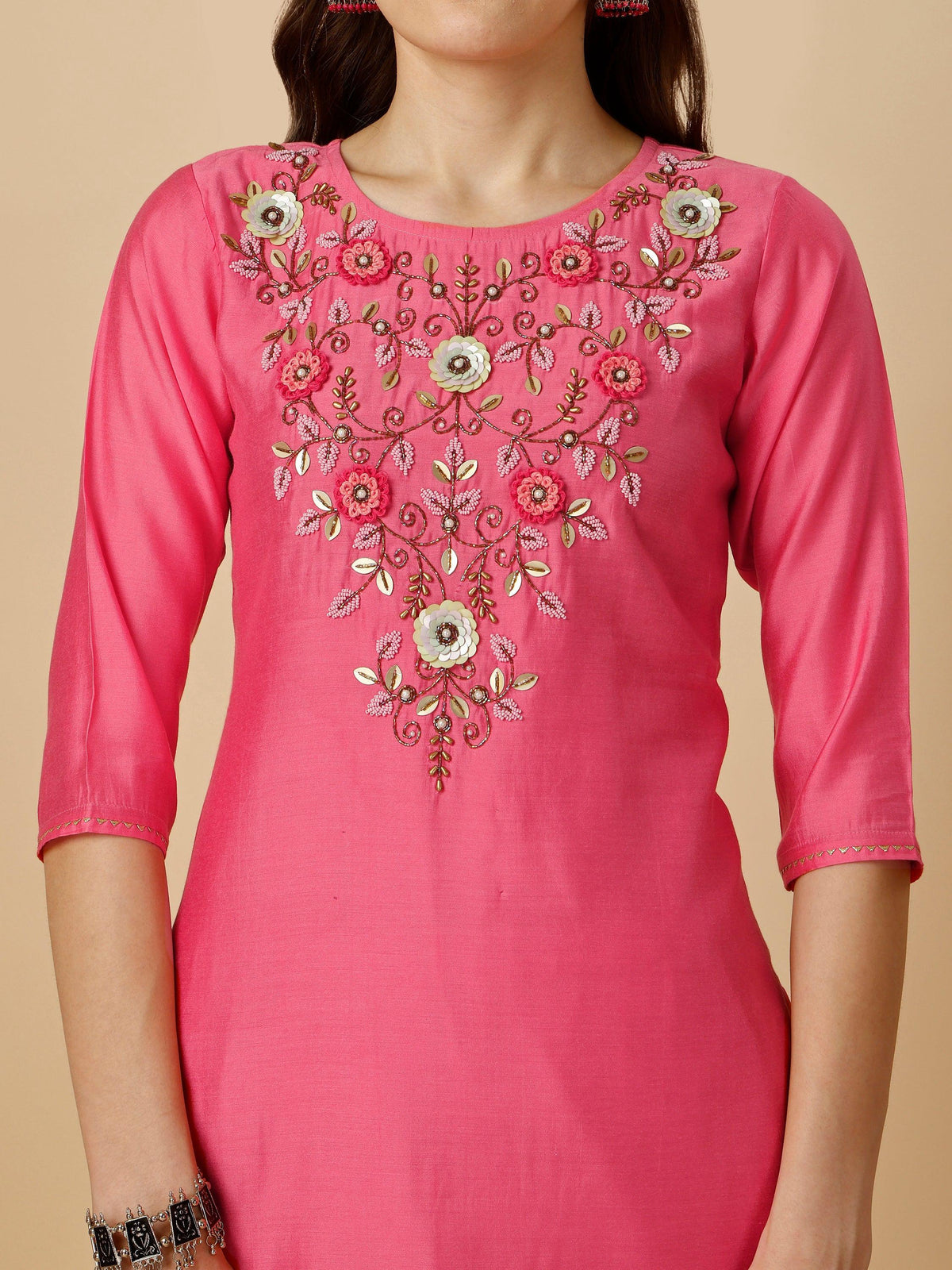 Embroidered Kurta With Pant And Dupatta Set, Multicolor - Hiral Fashion | Grocsy