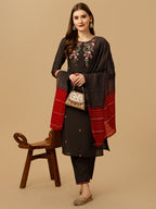 Hand Embroidered Kurta With Pant And Dupatta Set, Multicolor - Hiral Fashion | Grocsy