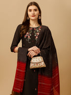 Hand Embroidered Kurta With Pant And Dupatta Set, Multicolor - Hiral Fashion | Grocsy