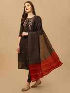 Hand Embroidered Kurta With Pant And Dupatta Set, Multicolor - Hiral Fashion | Grocsy