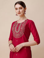 Embroidered Kurta With Pant And Dupatta Set, Multicolor - Hiral Fashion | Grocsy