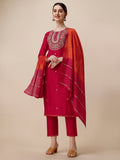 Embroidered Kurta With Pant And Dupatta Set, Multicolor - Hiral Fashion | Grocsy