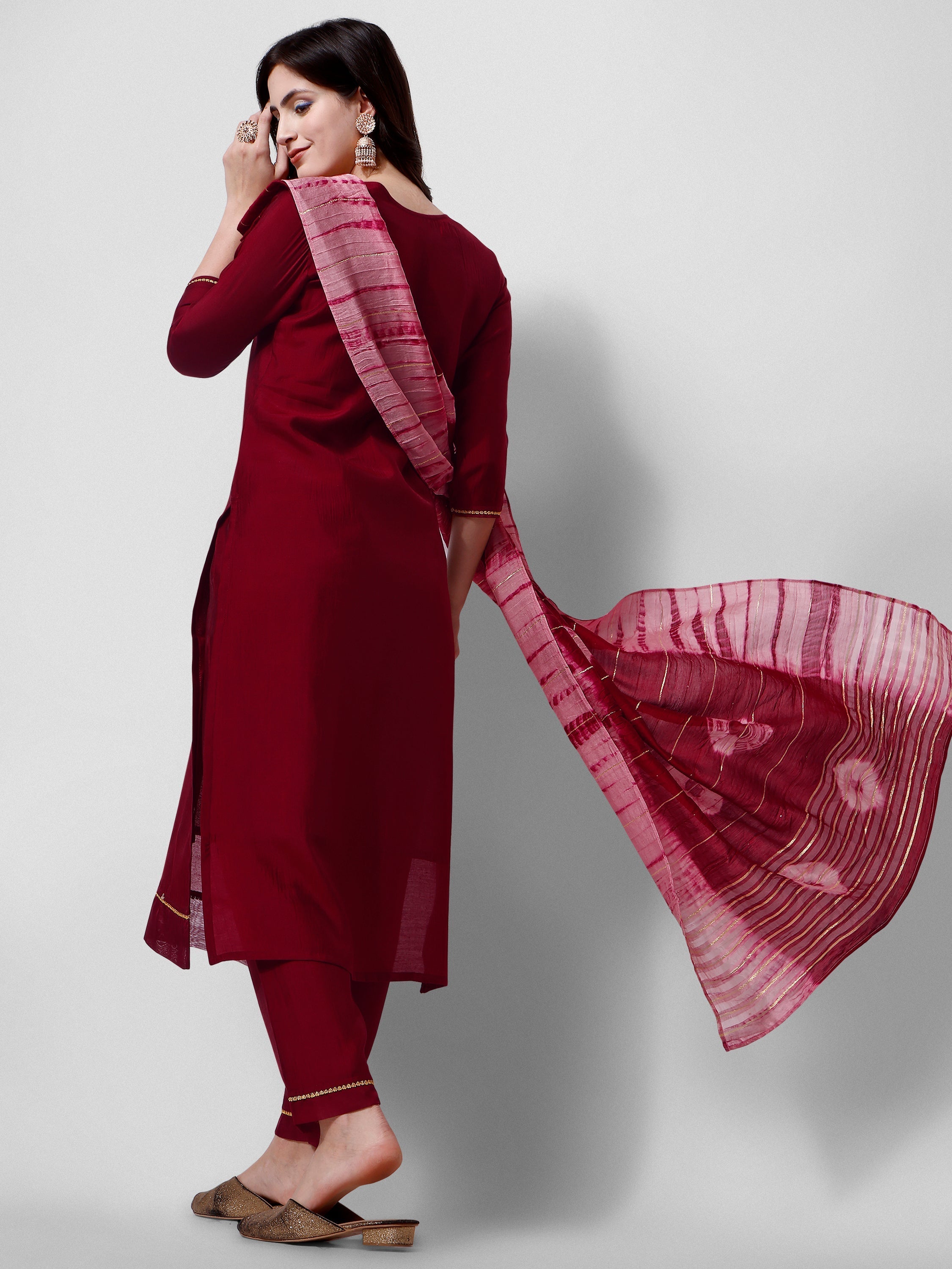 Embroidered Kurta With Pant And Dupatta Set, Multicolor - Hiral Fashion | Grocsy