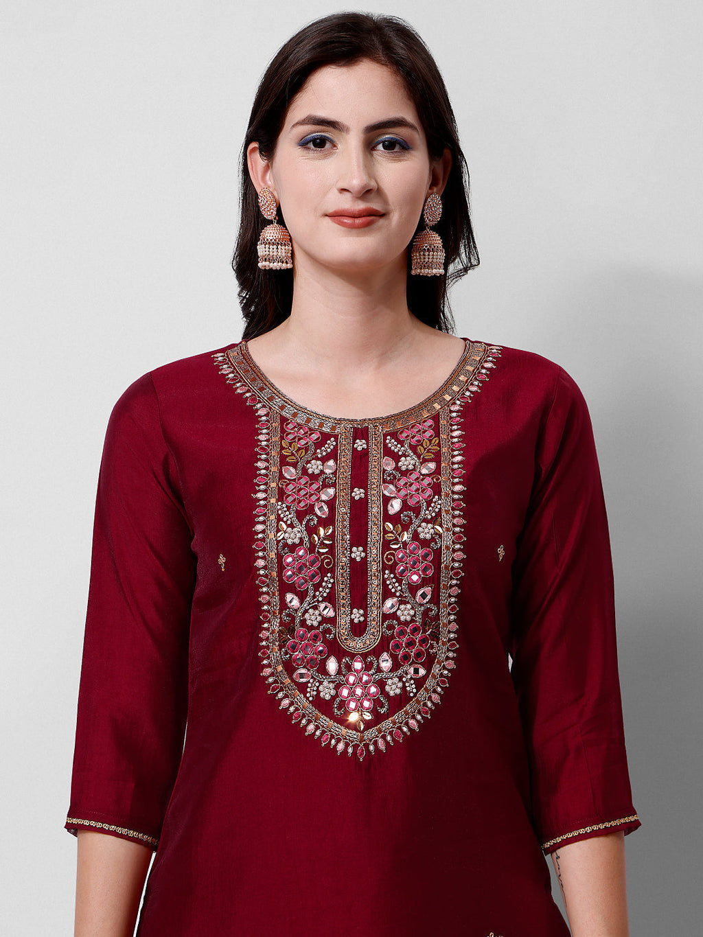 Embroidered Kurta With Pant And Dupatta Set, Multicolor - Hiral Fashion | Grocsy