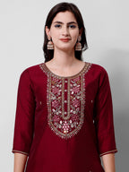Embroidered Kurta With Pant And Dupatta Set, Multicolor - Hiral Fashion | Grocsy