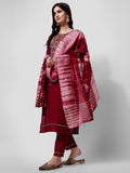 Embroidered Kurta With Pant And Dupatta Set, Multicolor - Hiral Fashion | Grocsy