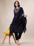 Hand Embroidered Kurta With Pant & Dupatta, Multicolor - Hiral Fashion | Grocsy