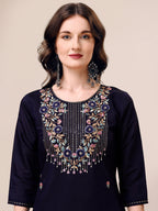 Hand Embroidered Kurta With Pant & Dupatta, Multicolor - Hiral Fashion | Grocsy