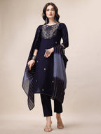 Hand Embroidered Kurta With Pant & Dupatta, Multicolor - Hiral Fashion | Grocsy