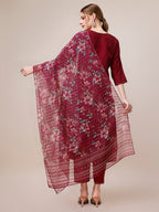 Mirror & Beads Hand Embroidered Kurta With Pant & Printed Organza Dupatta, Multicolor - Hiral Fashion | Grocsy