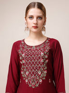 Mirror & Beads Hand Embroidered Kurta With Pant & Printed Organza Dupatta, Multicolor - Hiral Fashion | Grocsy