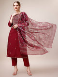 Mirror & Beads Hand Embroidered Kurta With Pant & Printed Organza Dupatta, Multicolor - Hiral Fashion | Grocsy