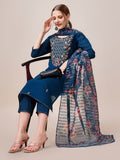 Hand Embroidered Kurta With Pant And Dupatta Set, Multicolor - Hiral Fashion | Grocsy