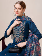 Hand Embroidered Kurta With Pant And Dupatta Set, Multicolor - Hiral Fashion | Grocsy