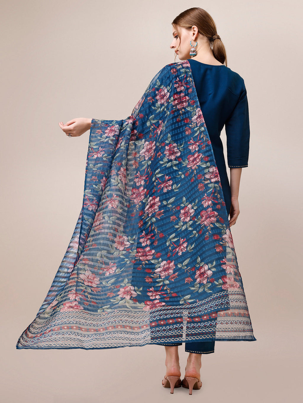 Hand Embroidered Kurta With Pant And Dupatta Set, Multicolor - Hiral Fashion | Grocsy