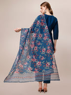 Hand Embroidered Kurta With Pant And Dupatta Set, Multicolor - Hiral Fashion | Grocsy