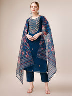 Hand Embroidered Kurta With Pant And Dupatta Set, Multicolor - Hiral Fashion | Grocsy