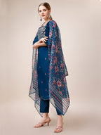 Hand Embroidered Kurta With Pant And Dupatta Set, Multicolor - Hiral Fashion | Grocsy