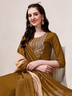 Hand Embroidered Kurta With Pant & Dupatta, Multicolor - Hiral Fashion | Grocsy