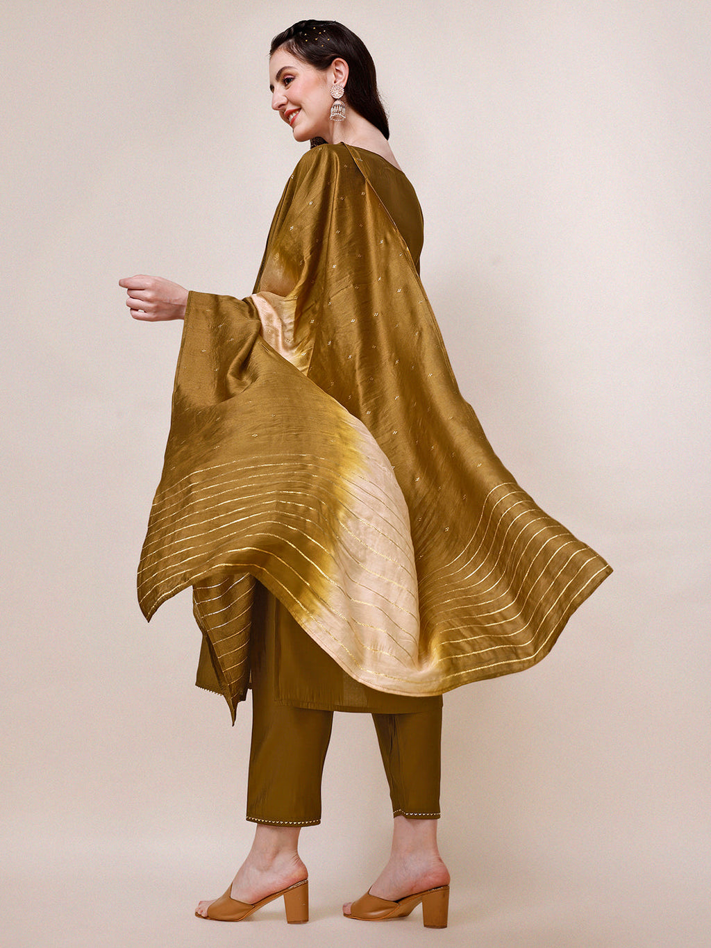 Hand Embroidered Kurta With Pant & Dupatta, Multicolor - Hiral Fashion | Grocsy