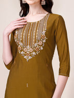 Hand Embroidered Kurta With Pant & Dupatta, Multicolor - Hiral Fashion | Grocsy