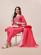 Embroidered Kurta With Pant And Dupatta Set, Multicolor - Hiral Fashion | Grocsy