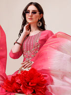 Embroidered Kurta With Pant And Dupatta Set, Multicolor - Hiral Fashion | Grocsy