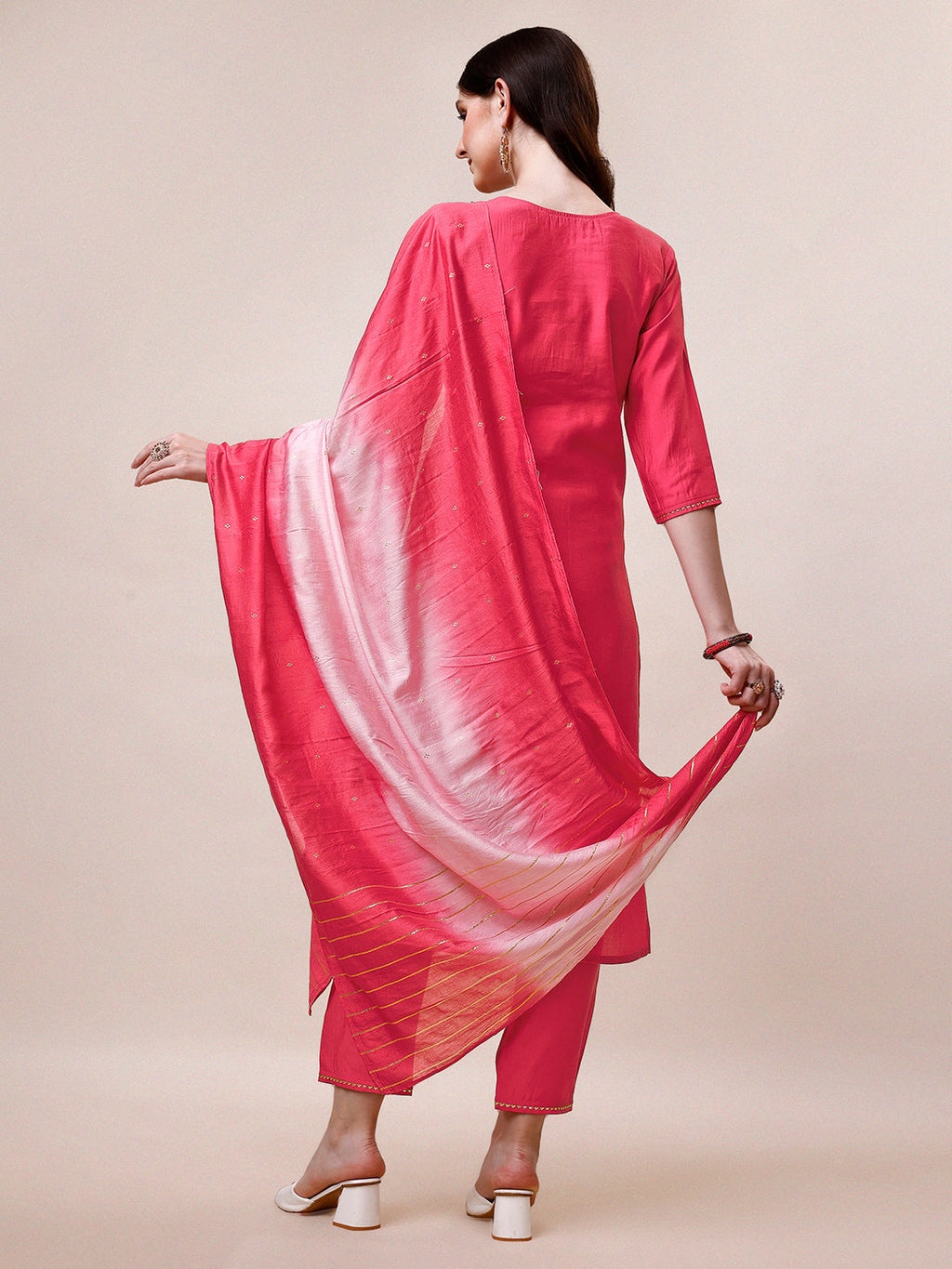 Embroidered Kurta With Pant And Dupatta Set, Multicolor - Hiral Fashion | Grocsy