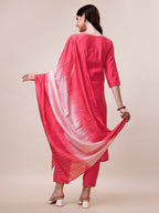Embroidered Kurta With Pant And Dupatta Set, Multicolor - Hiral Fashion | Grocsy