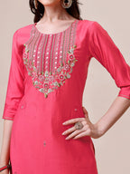 Embroidered Kurta With Pant And Dupatta Set, Multicolor - Hiral Fashion | Grocsy