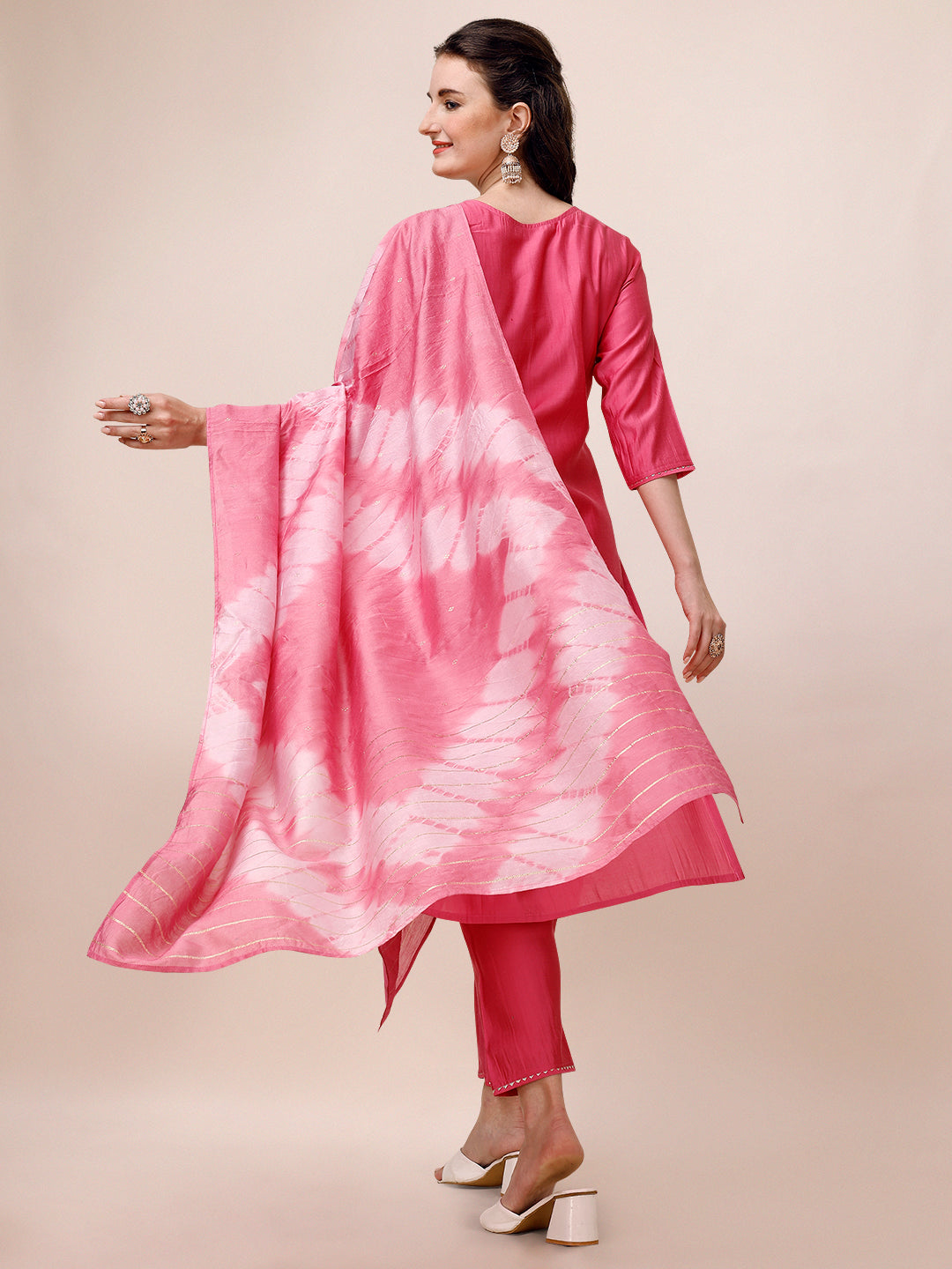 Hand Embroidered & Embroidered Kurta With Pant & 2 Toned Dyed Dupatta, Multicolor - Hiral Fashion | Grocsy