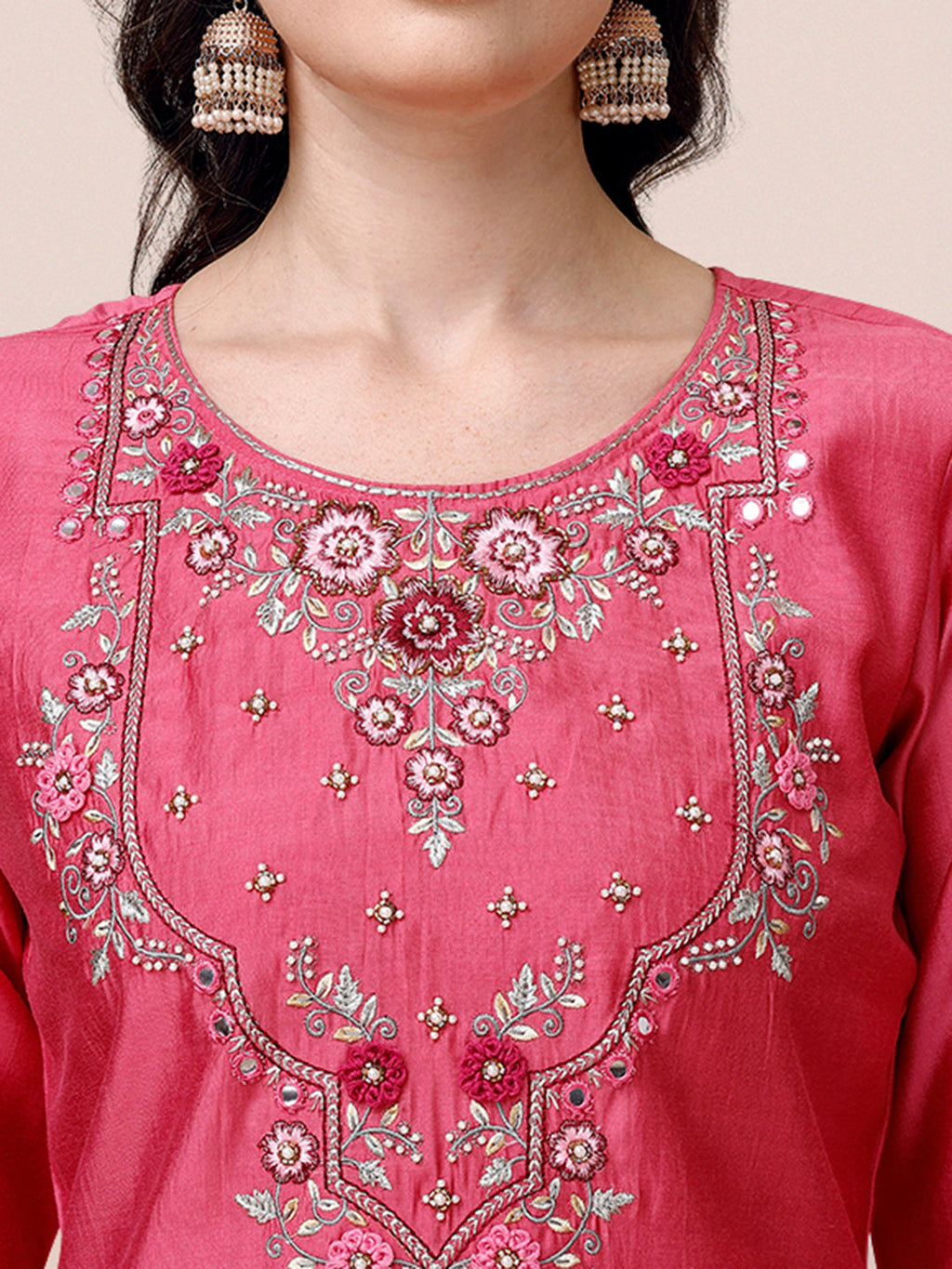 Hand Embroidered & Embroidered Kurta With Pant & 2 Toned Dyed Dupatta, Multicolor - Hiral Fashion | Grocsy