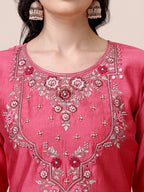 Hand Embroidered & Embroidered Kurta With Pant & 2 Toned Dyed Dupatta, Multicolor - Hiral Fashion | Grocsy